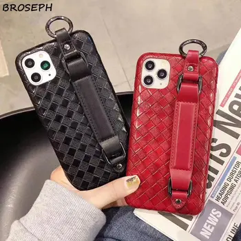 

Wrist Strap Phone Holder Case For iPhone 11 Pro Max XR X XS Max Cases Luxury Weave Leather Cover For iPhone 7 8 Plus Soft Coque