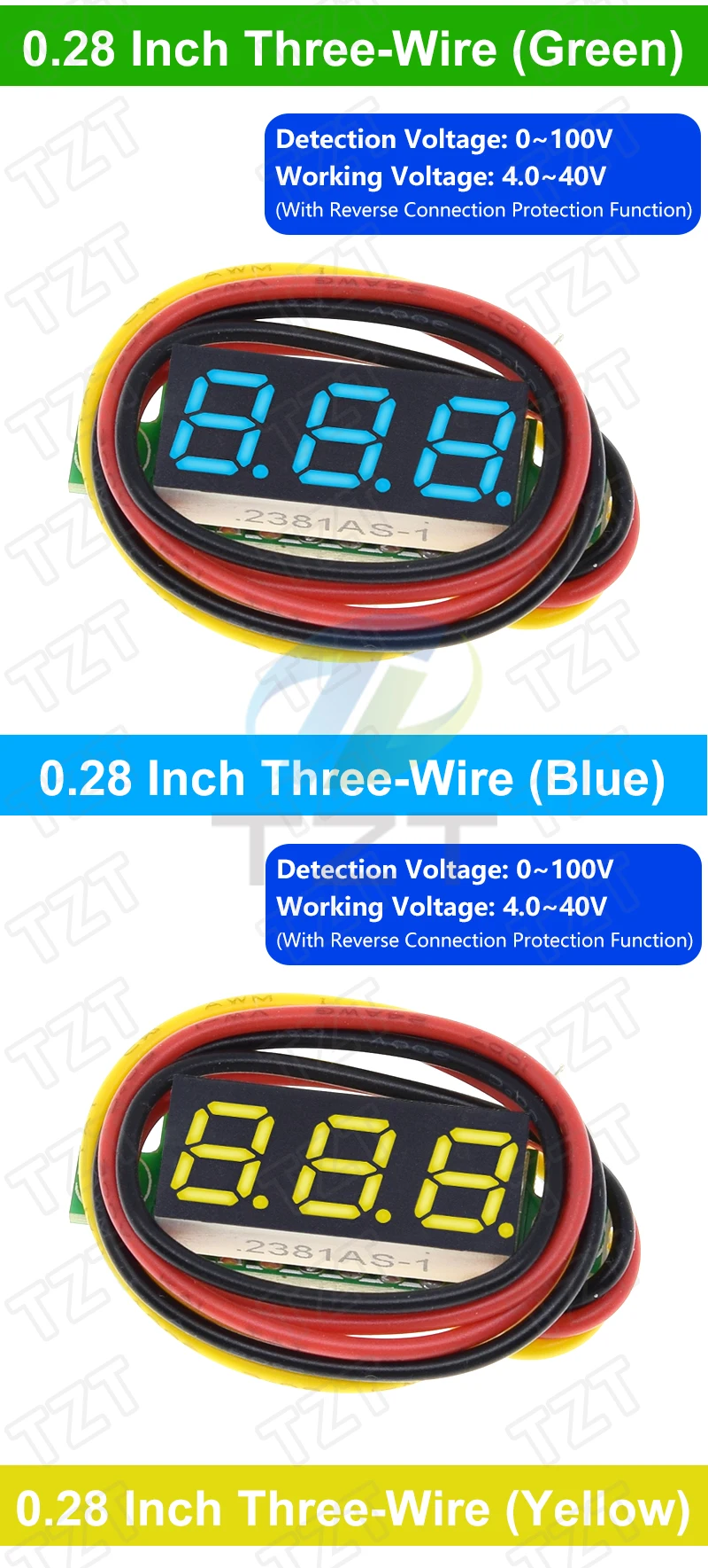 Digital Voltmeter 0,28/0,36/0,56 Zoll Digital Voltmeter Spannung Panel Meter Rot/Blau/Grün/Gelb Elektromobil Motorrad Auto – Detail 6