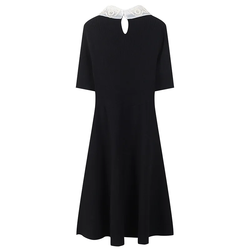 Women Dress Split Knitted Elegant Bodycon Lace Up Bow Vestido Slim Mesh Ruffles Robe Short Sleeve Pullovers Office Lady
