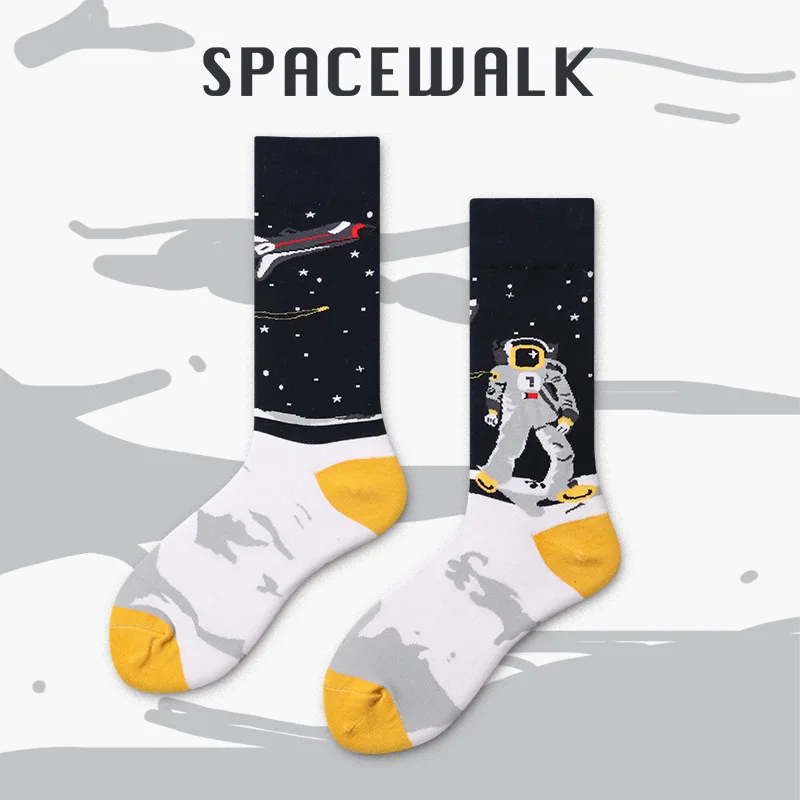 Unisex Painting Style Astronaut man Socks Cotton Harajuku Colorful Full Socks Women Space Streetwear 1 Pair Size 38-46