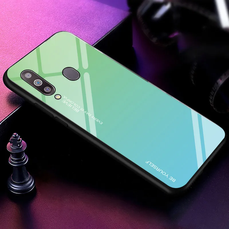 Чехол для телефона для samsung Galaxy A10 A20 A20E A30 A40 A50 A70 M20 градиент закаленное Стекло A6 A8 A7 J4 J6 плюс A9 чехол - Цвет: Green