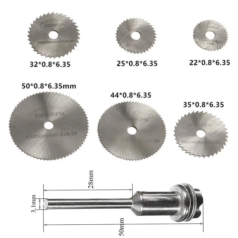GloryStar 7pcs Circular Saw Blades 22/25/32/35/44/50mm for Wood Soft Metal Cutting Disc Power Tools Accessories