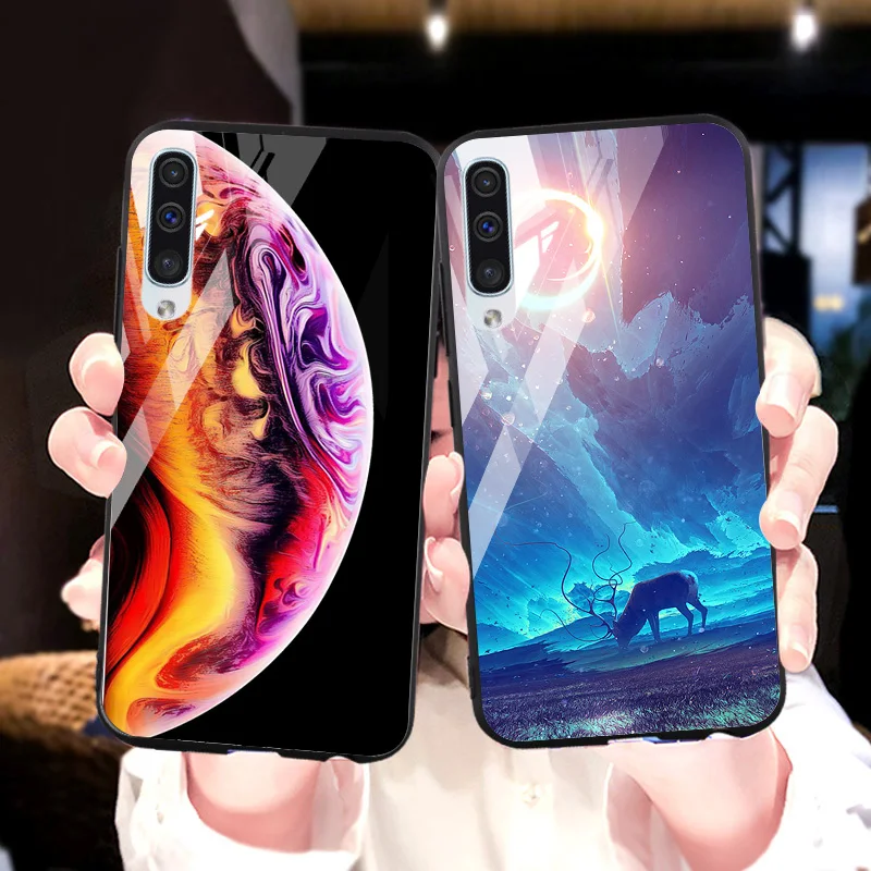 Чехол из закаленного стекла для samsung galaxy A30 A40 цветной роскошный гибридный мягкий