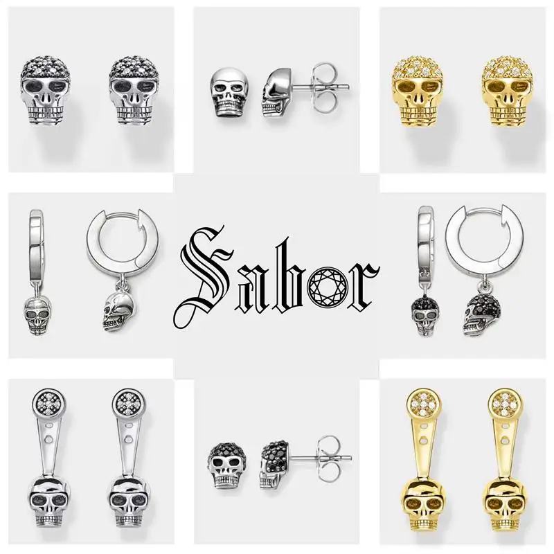 Серьги гвоздики в виде белого черепа стразы из фианита модные ювелирные изделия