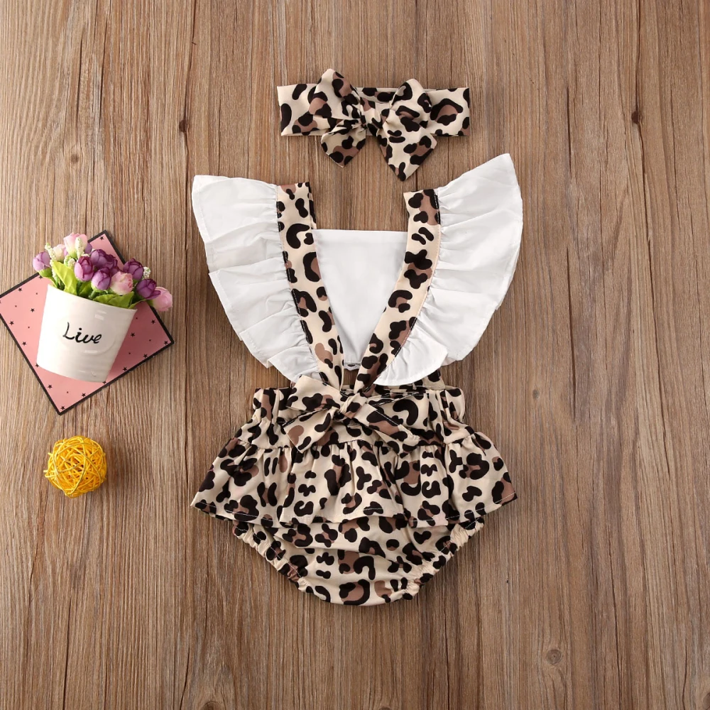 Комплект из 2 предметов; леопардовые для малышей и девочек; комбинезон; летняя одежда для детей 0-24 месяцев