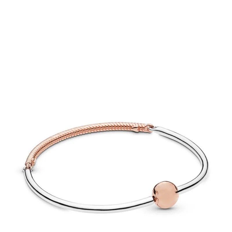 

Rose Gold Round Buckle 3 Section Bracelet Fit Original Charms Beads S925 Silver Color Woman Bracelet Jewelry