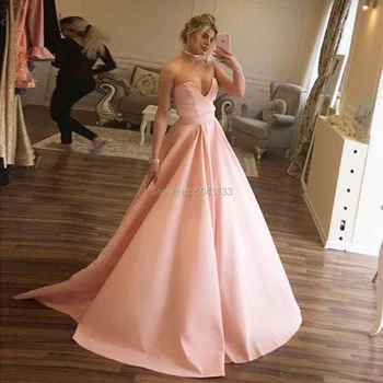 

Elegant Satin Chic V Neck Prom Dresses Off Shoulder Blush Pink Evening Prom Gowns Simple Vestido Festa Corset Back Party Dress