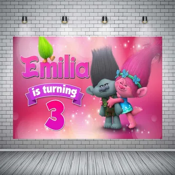 

Cartoon Trolls Princess Poppy Photography Backdrop Cake Girls Birthday Party Backgrounds for Photo Studio Vinyl Polyester 7x5FT