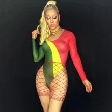 Разноцветные сплайсинговые красные стразы, сексуальные женские Обтягивающие Комбинезоны, костюм певицы, одежда для сцены, комбинезон телесного цвета, большой эластичный наряд