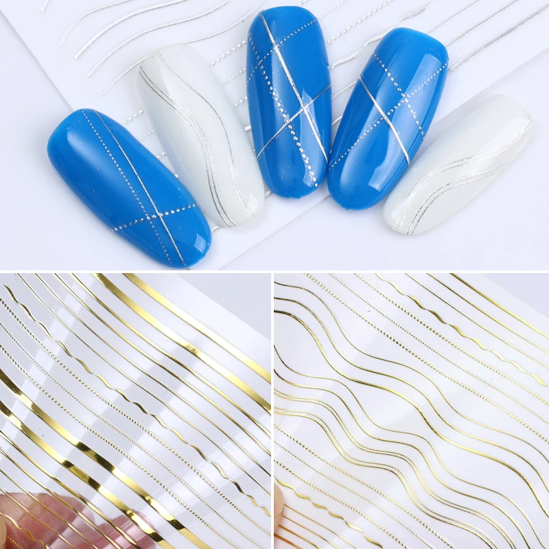 

1 Sheet Gold Silver Lines Strip 3D Nail Sticker Multi-size Metal Tips Adhesive Transfer Sticker Manicure Nail Art Decorations