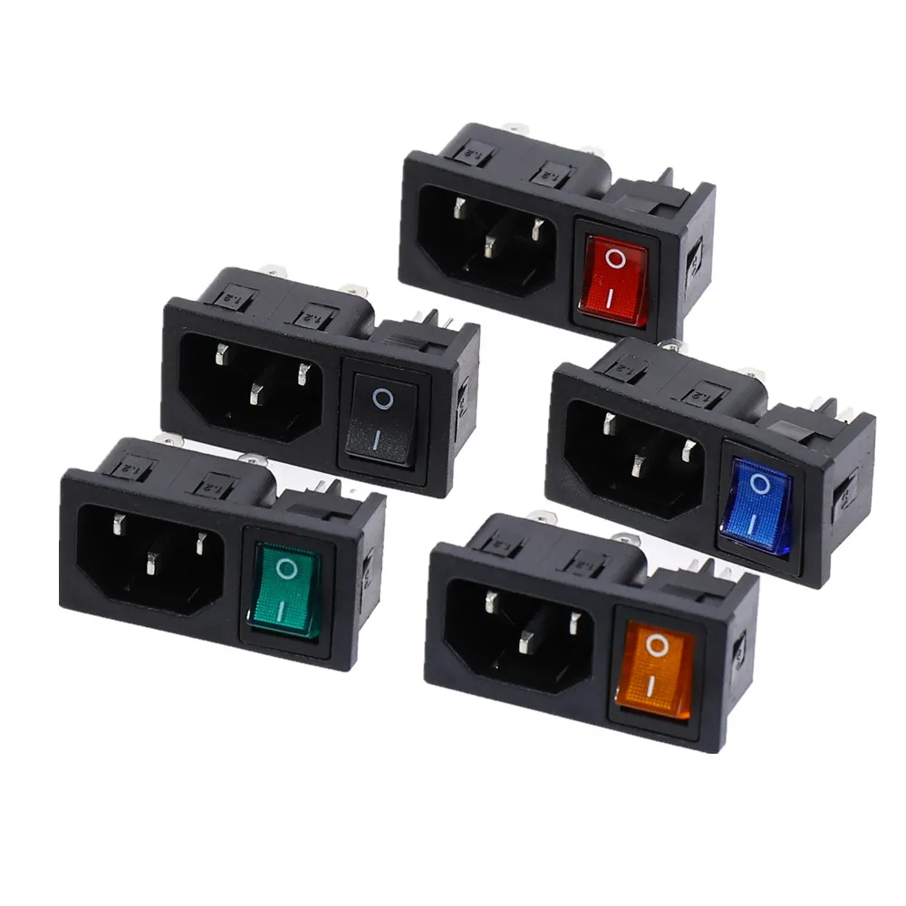 

1Sets Panel IEC320 C14 Inlet Power Socket On/Off SPST Red Rocker Switch AC 250V 10A Industrial Switch Connector 4Pin