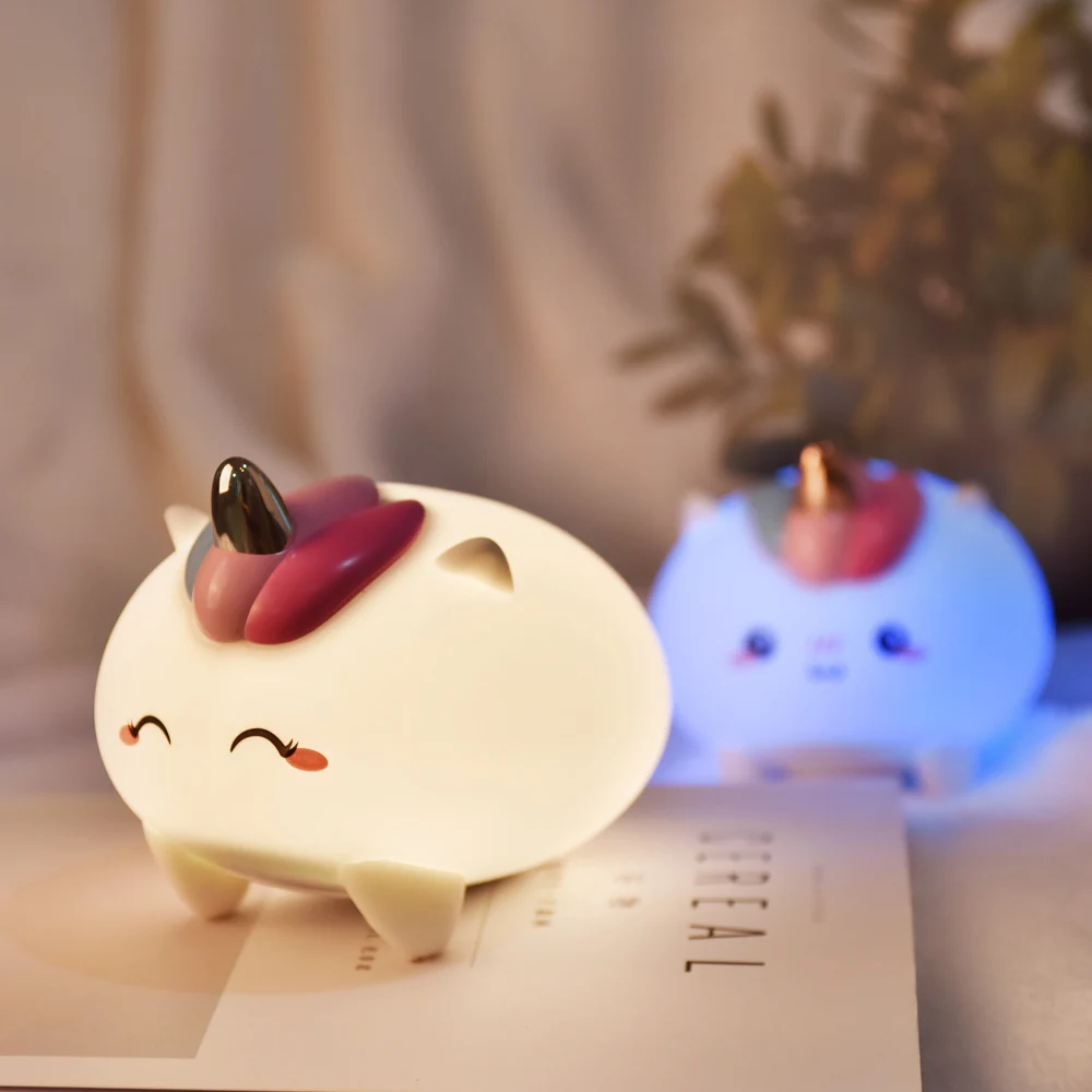

Silicone Unicorn LED Night Light Touch Sensor Colorful USB Rechargeable Timer Bedroom Bedside Lamp for Children Kids Baby Gift