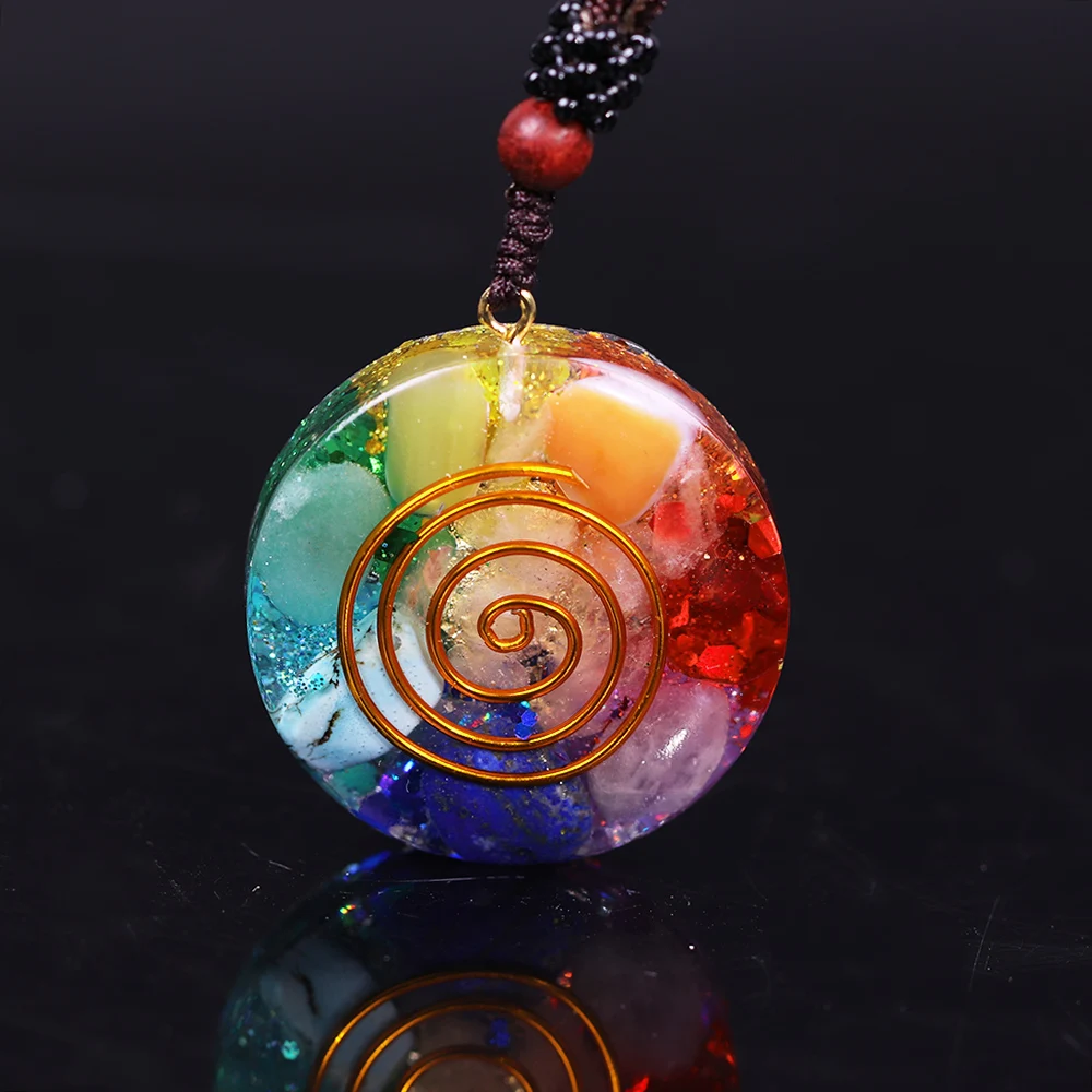 Двусторонний Orgonite смешанный Chakra Orgone натуральный камень кулон РЕВИТАЛИЗАЦИЯ релаксации энергии повышение кристалл ожерелье