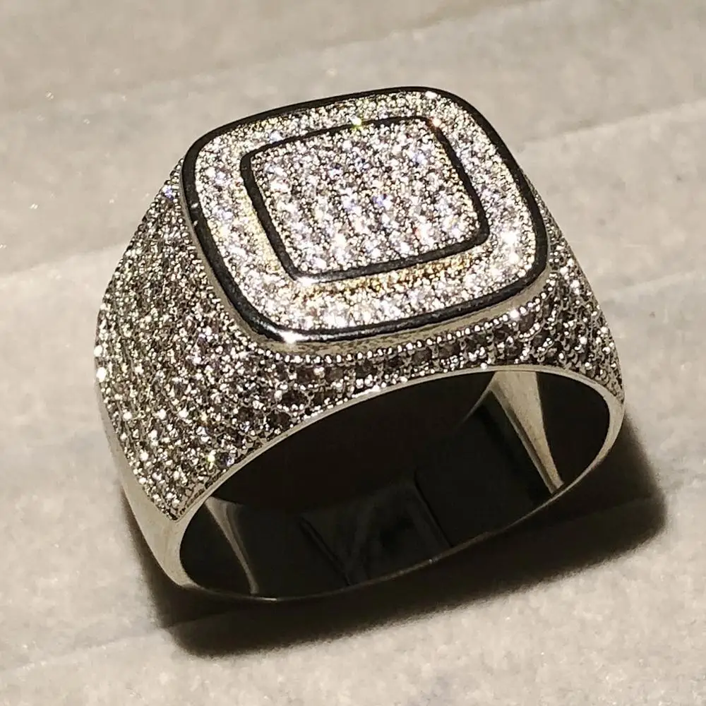 Роскошные хип хоп микро проложить sona Алмазные Камни все Iced Out Bling кольцо большой 925 пробы серебряные кольца для мужчин ювелирные изделия подарок