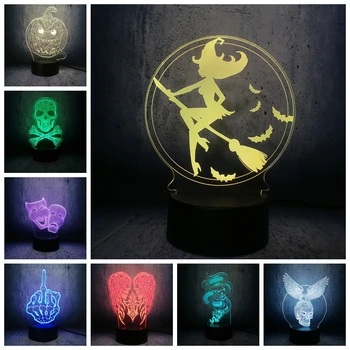 

Halloween theme Night Light Trick Pumpkin Demon Tongue Witch riding broom skull 3D USB LED RGB Bulb Lighting Mood Toy Party Deco