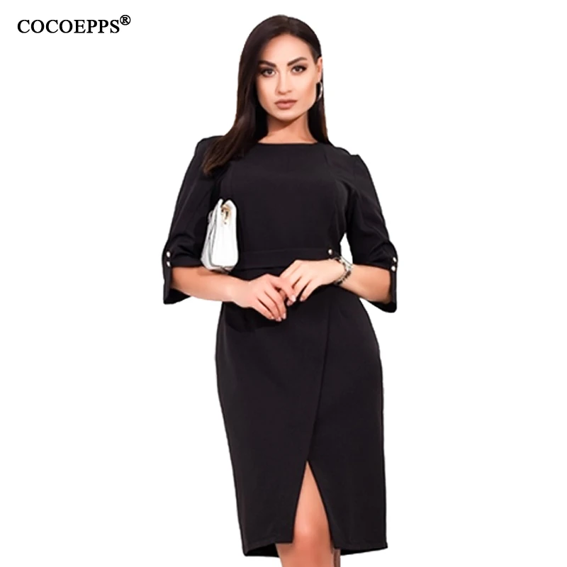 Black COCOEPPS женское платье большого размера Лето 5XL 6XL Новое Осеннее повседневное офисное женское платье элегантные облегающие вечерние платья - Цвет: Black