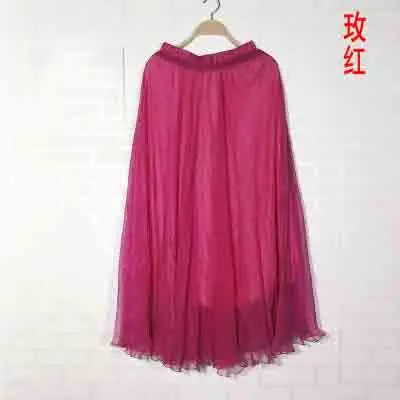 rose red Новые пляжные шифоновые длинные юбки женские юбки с высокой талией макси женские летние юбки-пачки вечерние юбки jupe femme layers saias белые - Цвет: rose red