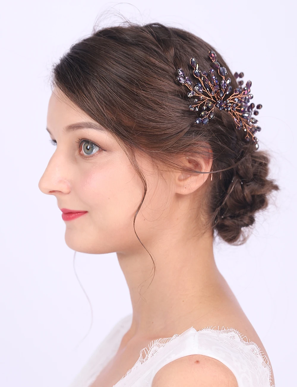 Shiny Purple crystal Hair Clip Feast Headpiece Wedding Hair Accessories Handmade Jewelry for Elegant women
