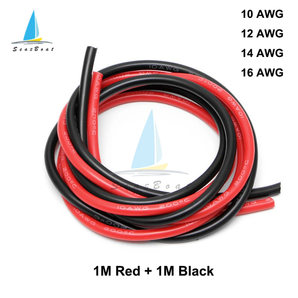 Red BAF 14 AWG Gauge Wire Flexible Silicone Stranded Copper Cables 2M RC Black 