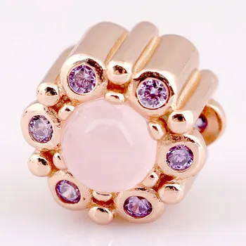 

Original Rose Gold Heraldic Radiance Floral With Pink Crystal Beads Fit 925 Sterling Silver Charm Bracelet Diy Jewelry
