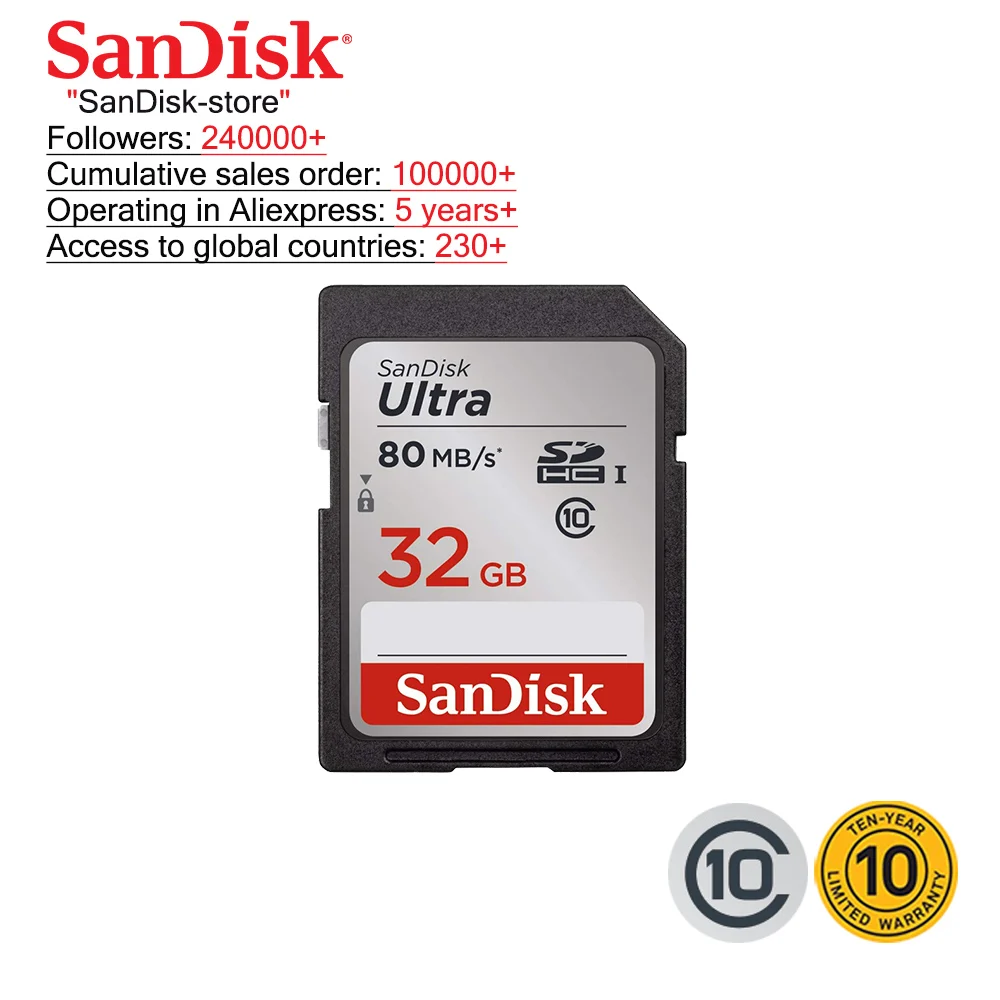 Sandisk Оригинальная карта памяти SD Micro скорость чтения 80 м/с 16 ГБ 32 64 128 для камеры 10