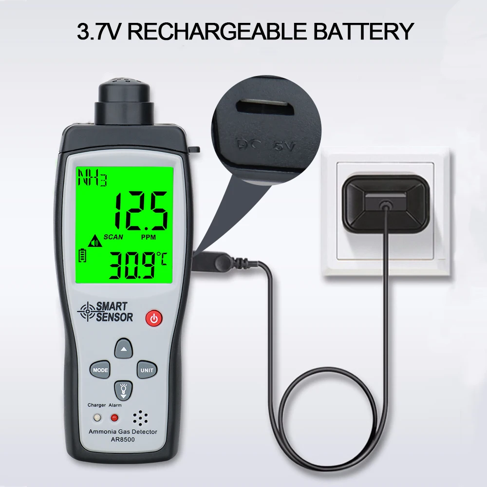 Smart Sensor Handheld Ammonia Gas NH3 Detector Meter Tester Monitor Range 0-100PPM Sound Light Alarm Gas Analyzers AR8500