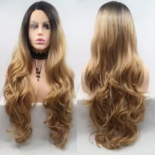 Темные корни Омбре блонд объемная волна 26 ''дюймов синтетический 13*3 парик фронта шнурка сторона пробор Жаростойкие Волокна волос для женщин парики