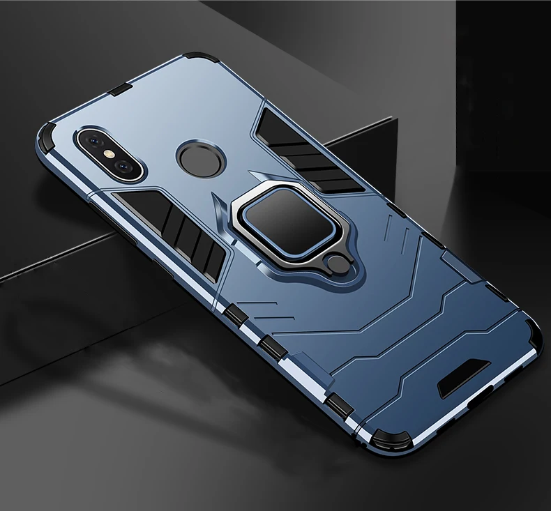 Противоударный армированный чехол для телефона для Xiao mi Red mi 6 5 Plus Note 5 4 4X mi A2 8 Lite 9 SE mi 8 mi 9 кольцо полная Защита задняя крышка красный - Цвет: Blue