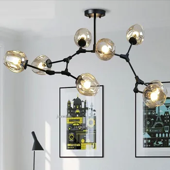 

Nordic Gradient Color LED Glass Ceiling Chandelier Modern Loft Chandeliers Luster Light Fixtures Bedroom Hanging Ceiling Lamps