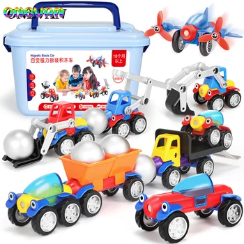 

23-75pcs Magnetic Building Blocks Magnet Sticks Metal Balls 3D Magnetic Construction Set assembly Vehicle Car Toys for Children