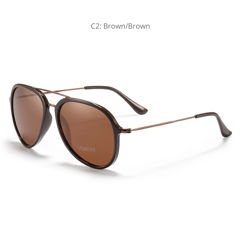 C2 Brown KDEAM, уникальные очки пилота, мужские поляризованные солнцезащитные очки UV400, двойной мост, металлические дужки, линзы, категория 3 - Цвет линз: C2 Brown