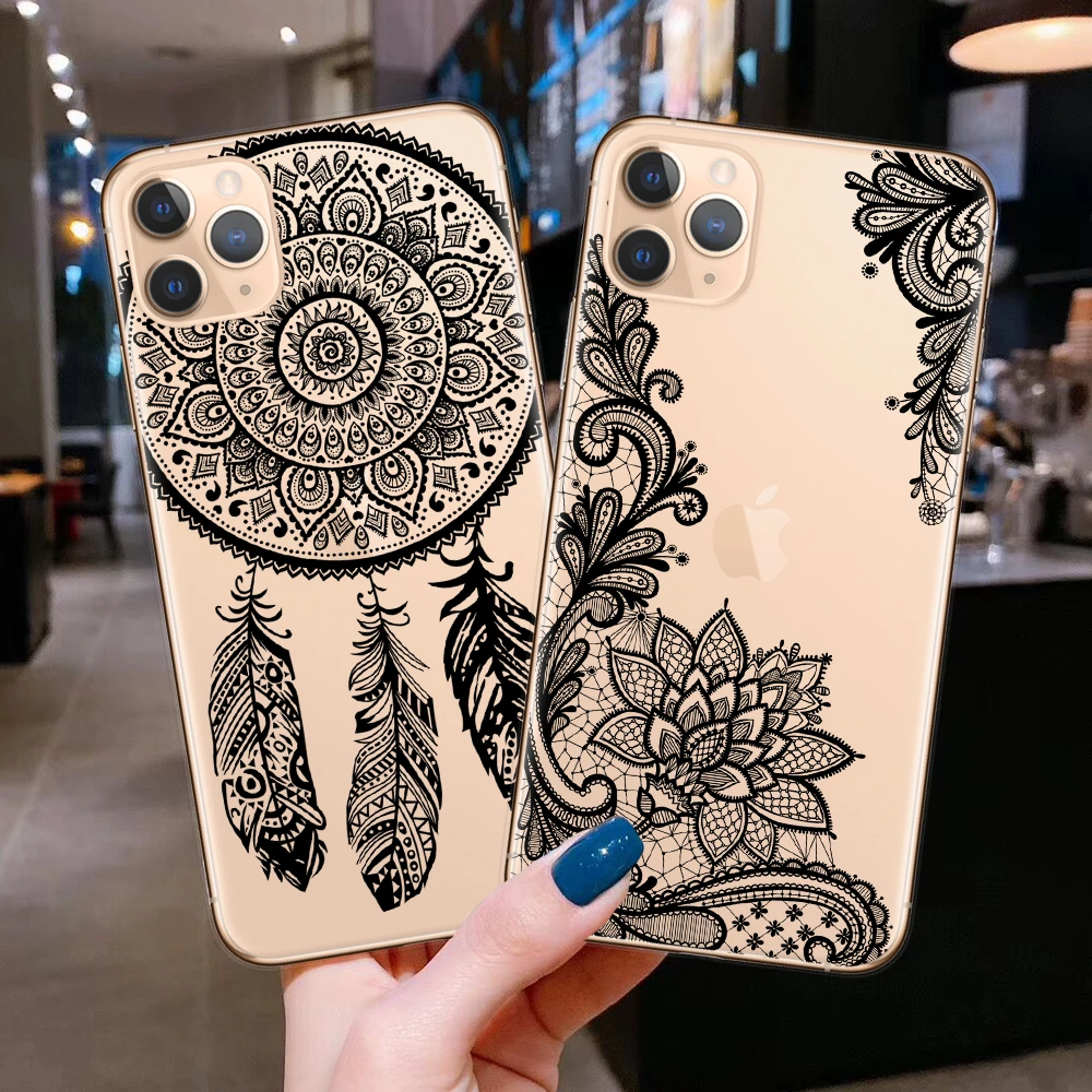 iphone 8 plus wallet case Mandala Lace Flower Shell For iPhone 11 Phone Case For Coque iPhone XR X XS 11 Pro Max 8 7 6 6S Plus 5S SE Soft TPU Case Cover iphone 7 phone cases