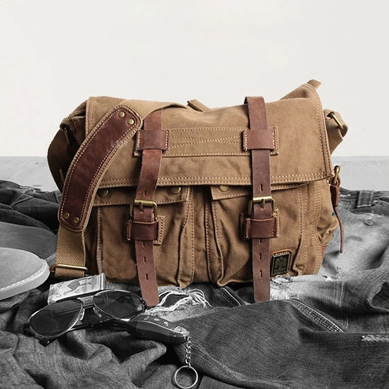 High Capacity Messenger Bag Vintage Washed Canvas Shoulder 