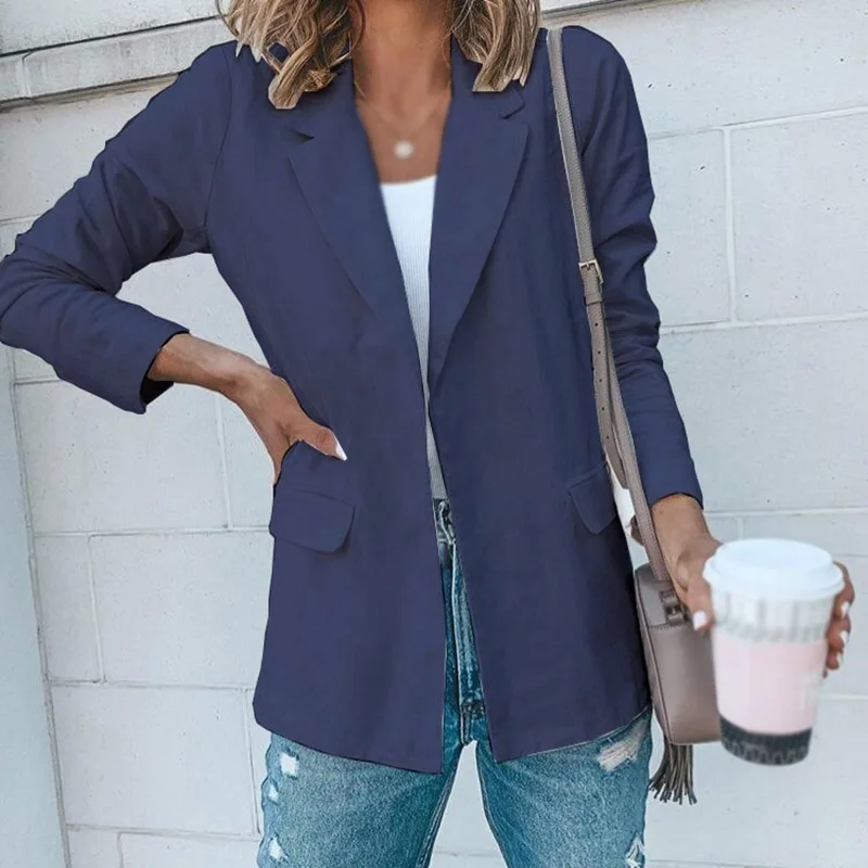 Женское пальто женский Кардиган деловой воротник с отворотом Топы модная Рабочая открытая верхняя одежда для офиса
