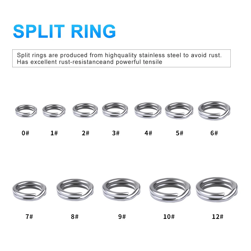 Fishing Accessories 50pcs Fishing Split Rings for CrankHard Bait Silver Stainless Steel 0#-12#