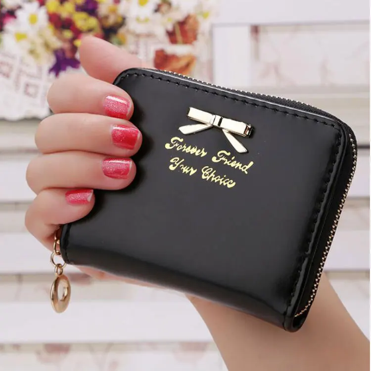 

Korea Style Fashion Bow-knot Coin Purse Ladies Bag Zipper Mini Wallet Cute Short Purse Coin Card Holder Small Handbag PU Leather