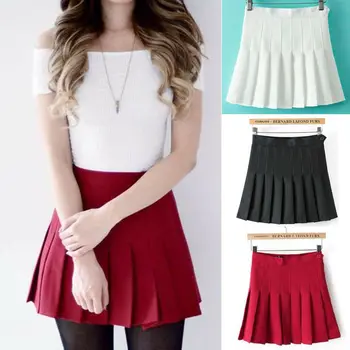 

Women Sexy Pleated Mini Skirt School Girl Skater Tennis Skirt High Waist Flared White Red Female Short Skirt