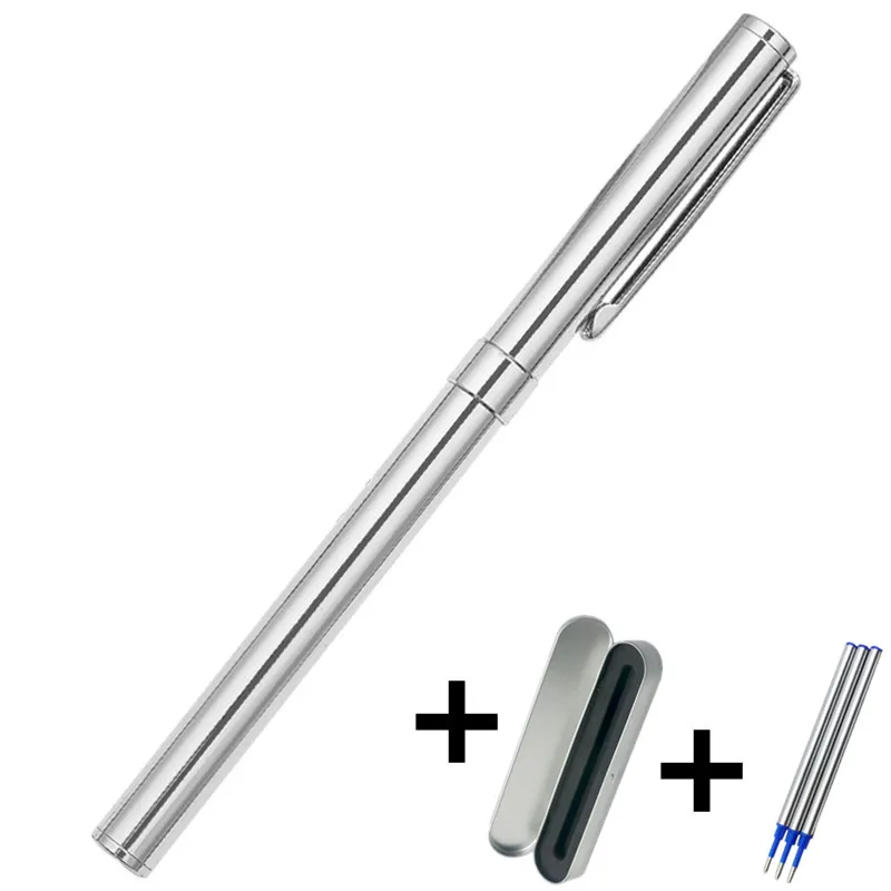 

1 Metallic Gel Pen + 3 Refills Gift Box 5 Colors Easy Steel Silver Signature Roller Ball Office School Learning Stationery Girls