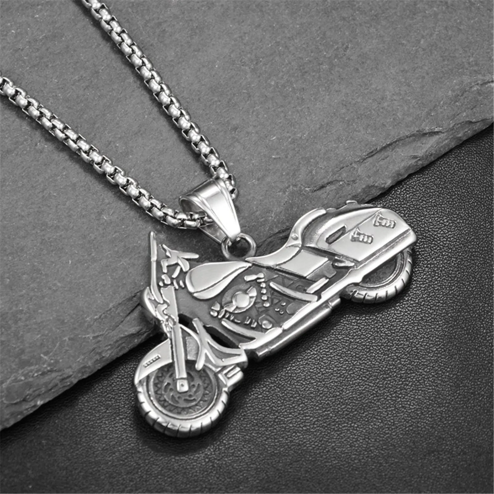 Mens Motorcycle Necklace Stainless Steel Motor Sports Retro Punk Hip Hop Style Cool Pendants New Fashion