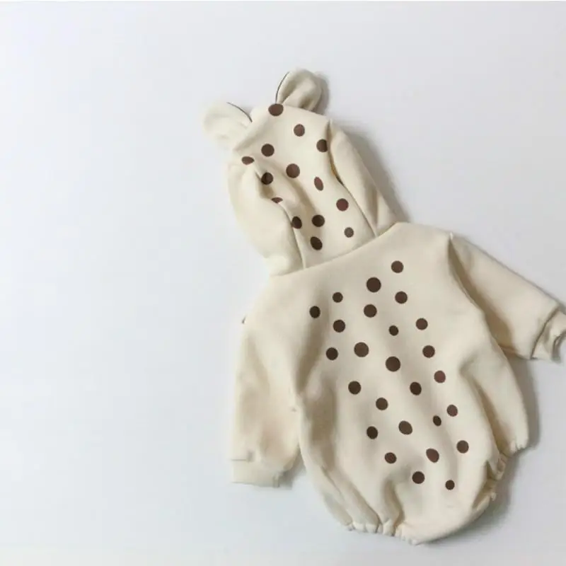 Корейский детский комбинезон; детский хлопковый костюм для альпинизма; бархатный Плотный Комбинезон в горошек для мальчиков и девочек; одежда для маленьких девочек - Цвет: Бежевый