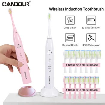 

CANDOUR 5166 Sonic Electric Toothbrush Adult Timer Brush USB Rechargeable Electric Tooth Brushes with 8pc Replacement Brush Head