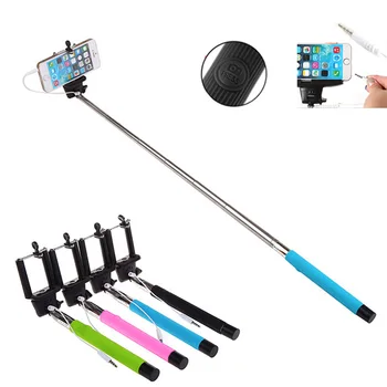 

New 100CM Extendable Handheld Selfie Stick With Remote Shutter Button 3.5mm Cable Wired Selfie Monopod For Android IOS Phone