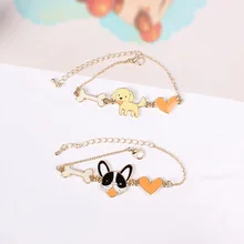 Собака кость браслет из нержавеющей стали цепь мультфильм черный собака желтый собака наручники для детей