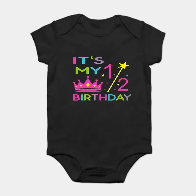 um meio aniversário infantil bodysuits bebê meu aniversário impressão macacão macacão outfits onesie bonito meninos meninas presente roupas