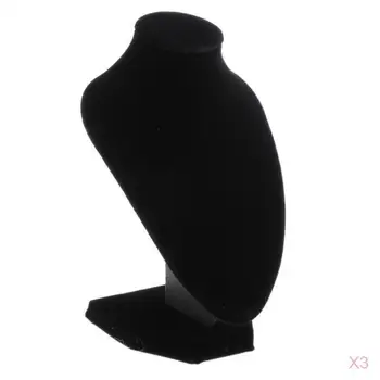 

3 Pack Black Velvet Necklace Bust Display Pendant Jewelry Stands Holder Rack