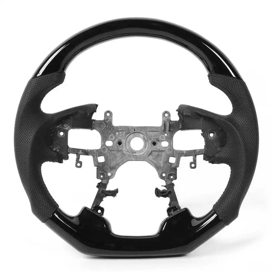 Black Wood Mahogany Steering Wheel Preforated Leather W/ Black