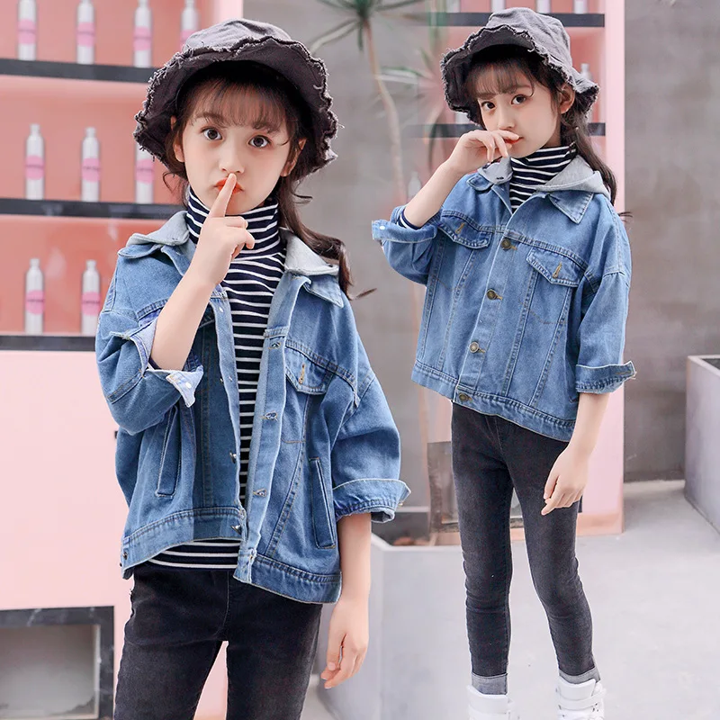 

Girls Spring And Autumn Jeans Coat Korean-style Kids Big Boy Cowboy Clothing Children with Holes Jacket Childrenswear