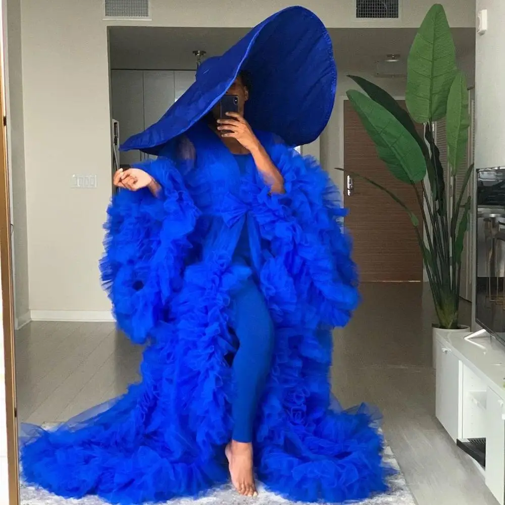 Royal Blue Extra Puffy Tulle Dresses Long Sleeves