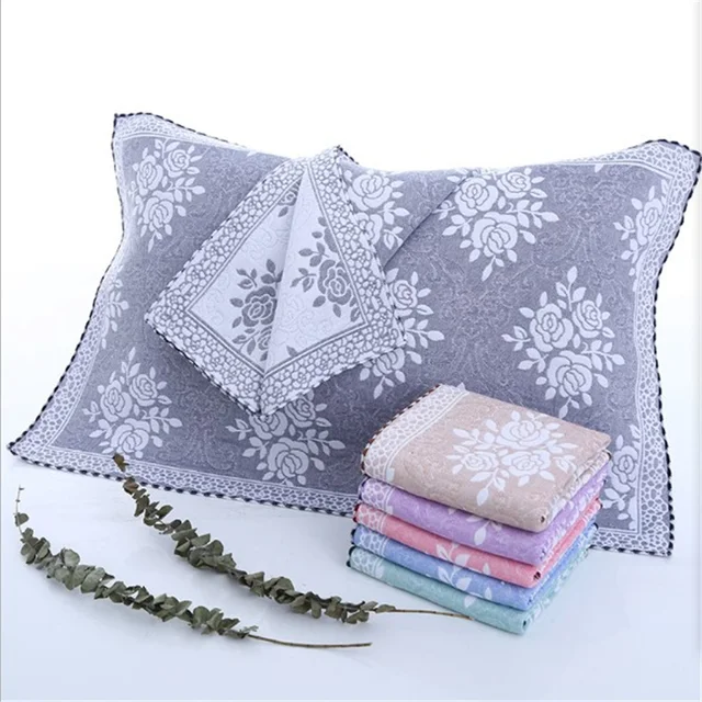 Three-Layer Gauze And Cotton European Flower 52X78cm Pillow Cover Towel Jacquard Men And Women Adult Plus Cotton Pillow Towel