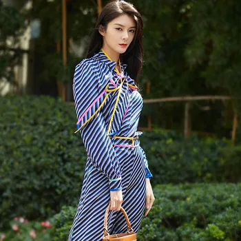 

Spring And Summer Retro Print Ethnic Shirt Long Sleeve Bow High Quality Wide Leg Trousers Women'S Two-Piece Suit 2020 New